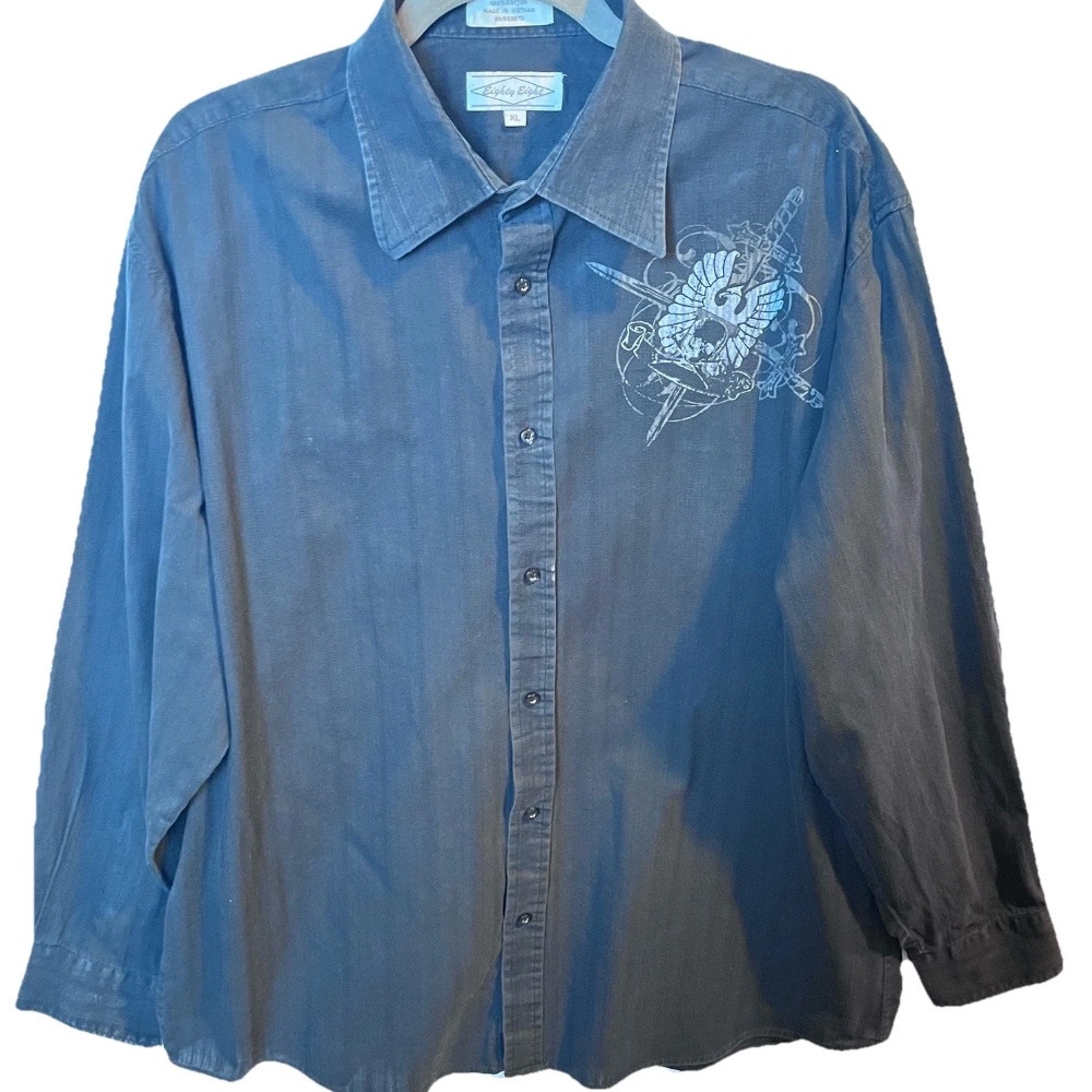 Eighty Eight Brand Men’s Dark Gray Long Sleeve Cotton Shirt Distressed XL